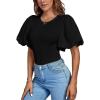 imageLYANER Womens Casual Round Neck Puff Short Sleeve Leotard Bodysuits TopsBlack