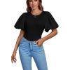 imageLYANER Womens Casual Round Neck Puff Short Sleeve Leotard Bodysuits TopsBlack