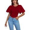 imageLYANER Womens Casual Round Neck Puff Short Sleeve Leotard Bodysuits TopsBurgundy