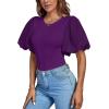 imageLYANER Womens Casual Round Neck Puff Short Sleeve Leotard Bodysuits TopsDark Purple