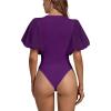 imageLYANER Womens Casual Round Neck Puff Short Sleeve Leotard Bodysuits TopsDark Purple