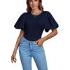 imageLYANER Womens Casual Round Neck Puff Short Sleeve Leotard Bodysuits TopsNavy