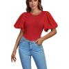 imageLYANER Womens Casual Round Neck Puff Short Sleeve Leotard Bodysuits TopsRed
