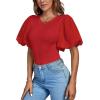 imageLYANER Womens Casual Round Neck Puff Short Sleeve Leotard Bodysuits TopsRed