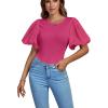 imageLYANER Womens Casual Round Neck Puff Short Sleeve Leotard Bodysuits TopsRose