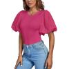imageLYANER Womens Casual Round Neck Puff Short Sleeve Leotard Bodysuits TopsRose