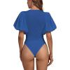 imageLYANER Womens Casual Round Neck Puff Short Sleeve Leotard Bodysuits TopsRoyal Blue