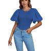 imageLYANER Womens Casual Round Neck Puff Short Sleeve Leotard Bodysuits TopsRoyal Blue