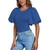 imageLYANER Womens Casual Round Neck Puff Short Sleeve Leotard Bodysuits TopsRoyal Blue