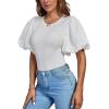 imageLYANER Womens Casual Round Neck Puff Short Sleeve Leotard Bodysuits TopsWhite