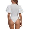 imageLYANER Womens Casual Round Neck Puff Short Sleeve Leotard Bodysuits TopsWhite