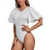 imageLYANER Womens Casual Round Neck Puff Short Sleeve Leotard Bodysuits TopsWhite