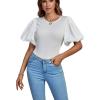 imageLYANER Womens Casual Round Neck Puff Short Sleeve Leotard Bodysuits TopsWhite