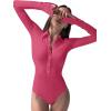 imageLYANER Womens Collar Neck Button Down Long Sleeve Slim Bodysuit Leotard TopsRose