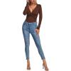 imageLYANER Womens Deep V Neck Twist Front Long Sleeve Tiny Leotard Bodysuit Tops Dark Brown Small