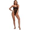 imageLYANER Womens Off Shoulder Backless Sleeveless Leotard Mesh Bodysuit TopsBlack