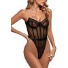 imageLYANER Womens Off Shoulder Backless Sleeveless Leotard Mesh Bodysuit TopsBlack