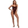 imageLYANER Womens Off Shoulder Backless Sleeveless Leotard Mesh Bodysuit TopsBurgundy