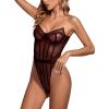 imageLYANER Womens Off Shoulder Backless Sleeveless Leotard Mesh Bodysuit TopsBurgundy