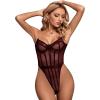 imageLYANER Womens Off Shoulder Backless Sleeveless Leotard Mesh Bodysuit TopsBurgundy