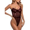 imageLYANER Womens Off Shoulder Backless Sleeveless Leotard Mesh Bodysuit TopsBurgundy