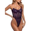 imageLYANER Womens Off Shoulder Backless Sleeveless Leotard Mesh Bodysuit TopsDark Purple