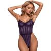 imageLYANER Womens Off Shoulder Backless Sleeveless Leotard Mesh Bodysuit TopsDark Purple