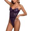 imageLYANER Womens Off Shoulder Backless Sleeveless Leotard Mesh Bodysuit TopsDark Purple