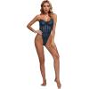 imageLYANER Womens Off Shoulder Backless Sleeveless Leotard Mesh Bodysuit TopsLake Blue