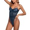 imageLYANER Womens Off Shoulder Backless Sleeveless Leotard Mesh Bodysuit TopsLake Blue