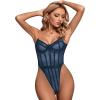 imageLYANER Womens Off Shoulder Backless Sleeveless Leotard Mesh Bodysuit TopsLake Blue