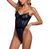imageLYANER Womens Off Shoulder Backless Sleeveless Leotard Mesh Bodysuit TopsNavy Blue