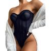 imageLYANER Womens Off Shoulder Backless Sleeveless Leotard Mesh Bodysuit TopsNavy Blue