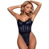 imageLYANER Womens Off Shoulder Backless Sleeveless Leotard Mesh Bodysuit TopsNavy Blue