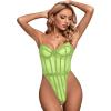 imageLYANER Womens Off Shoulder Backless Sleeveless Leotard Mesh Bodysuit TopsNeon Green