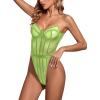 imageLYANER Womens Off Shoulder Backless Sleeveless Leotard Mesh Bodysuit TopsNeon Green