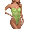imageLYANER Womens Off Shoulder Backless Sleeveless Leotard Mesh Bodysuit TopsNeon Green