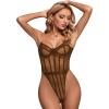 imageLYANER Womens Off Shoulder Backless Sleeveless Leotard Mesh Bodysuit TopsOrange