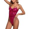 imageLYANER Womens Off Shoulder Backless Sleeveless Leotard Mesh Bodysuit TopsRose