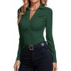imageLYANER Womens Rib Knit Collar Deep V Neck Ruched Buttons Long Sleeve Bodysuit Leotard TopDark Green