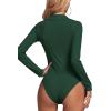 imageLYANER Womens Rib Knit Collar Deep V Neck Ruched Buttons Long Sleeve Bodysuit Leotard TopDark Green