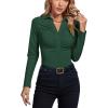 imageLYANER Womens Rib Knit Collar Deep V Neck Ruched Buttons Long Sleeve Bodysuit Leotard TopDark Green