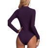 imageLYANER Womens Rib Knit Collar Deep V Neck Ruched Buttons Long Sleeve Bodysuit Leotard TopDark Purple