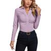 imageLYANER Womens Rib Knit Collar Deep V Neck Ruched Buttons Long Sleeve Bodysuit Leotard TopLight Purple