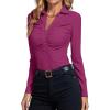 imageLYANER Womens Rib Knit Collar Deep V Neck Ruched Buttons Long Sleeve Bodysuit Leotard TopRose
