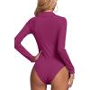 imageLYANER Womens Rib Knit Collar Deep V Neck Ruched Buttons Long Sleeve Bodysuit Leotard TopRose