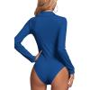 imageLYANER Womens Rib Knit Collar Deep V Neck Ruched Buttons Long Sleeve Bodysuit Leotard TopRoyal Blue