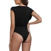 imageLYANER Womens Sexy Deep V Neck Ruched Sleeveless Slim Fitted Leotard Bodysuit Tank Top Black XLarge