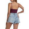 imageLYANER Womens Sexy Square Neck Sleeveless Ruched Bust Backless Going Out Tank Bodysuit TopsWine Red