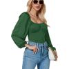 imageLYANER Womens Square Neck Lantern Long Sleeve Ribbed Bodycon Tops Bodysuit JumpsuitGreen